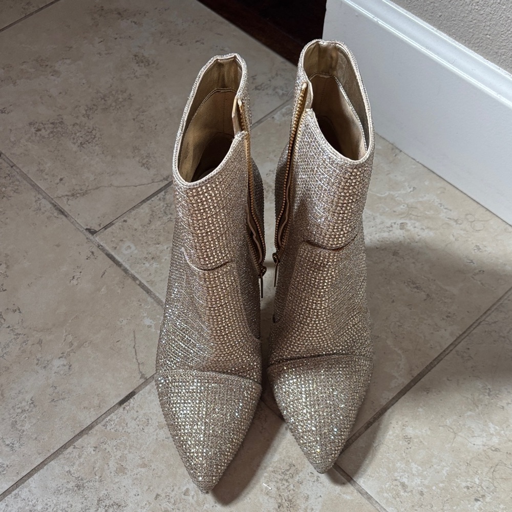 MICHAEL Michael Kors Gold Crystal Embellished Pointed Ankle Booties